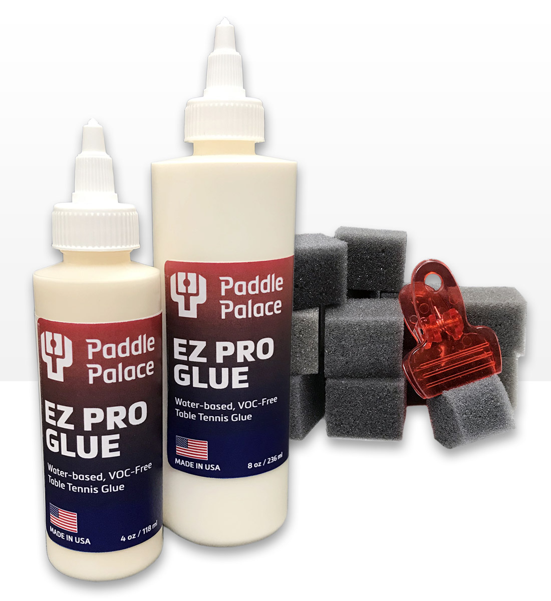 What is the viscosity difference between Paddle Palace EZ Pro Glue in comparison to Stiga Attach Glue?